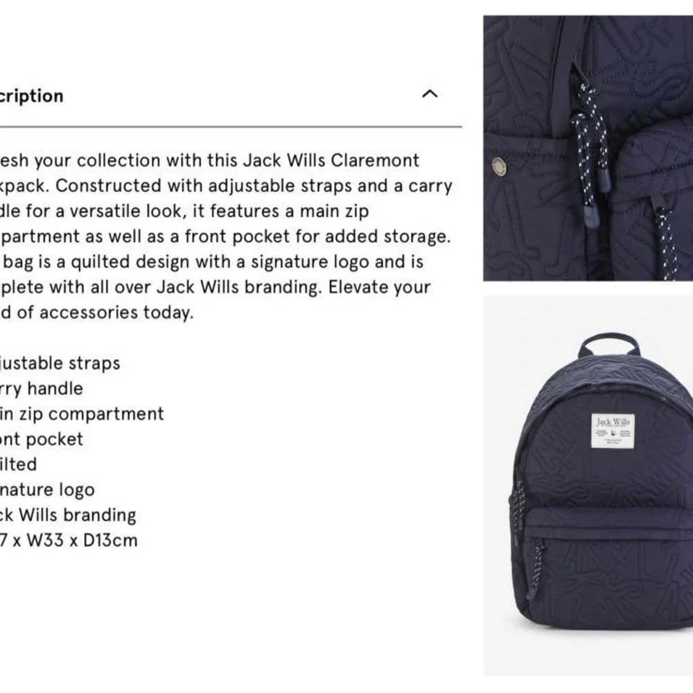 Quilted Navy Backpack - Picture 10 of 10